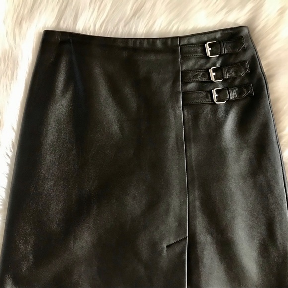 Georgiou Studio Dark Brown Leather Skirt - Picture 3 of 7